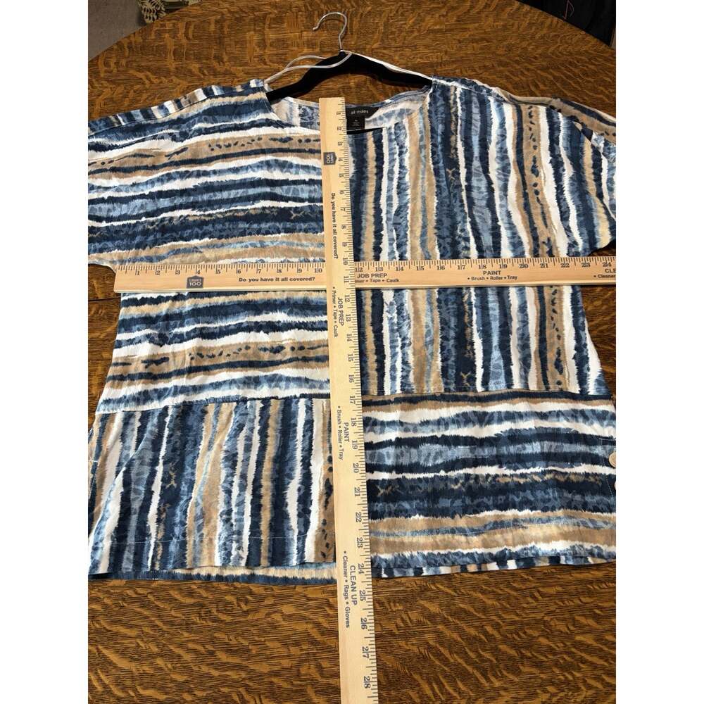 Ali Miles XL Blue Beige White Striped Linen-Blend Boxy Pullover Short Sleeve Top - Picture 8 of 9